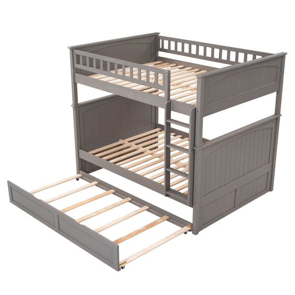 English Elm Full Over Bunk Bed with Trundle Solid Pine Wood Kids Bedroom Sleeper LT000044AAN