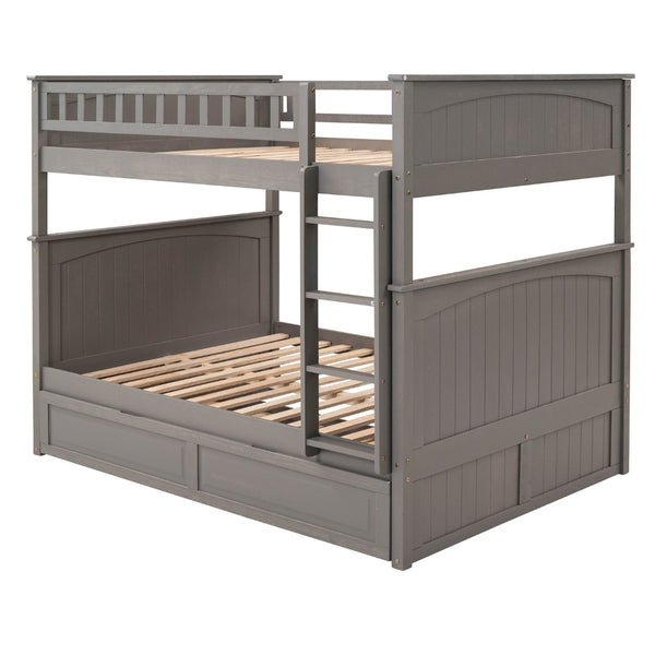 English Elm Full Over Bunk Bed with Trundle Solid Pine Wood Kids Bedroom Sleeper LT000044AAN