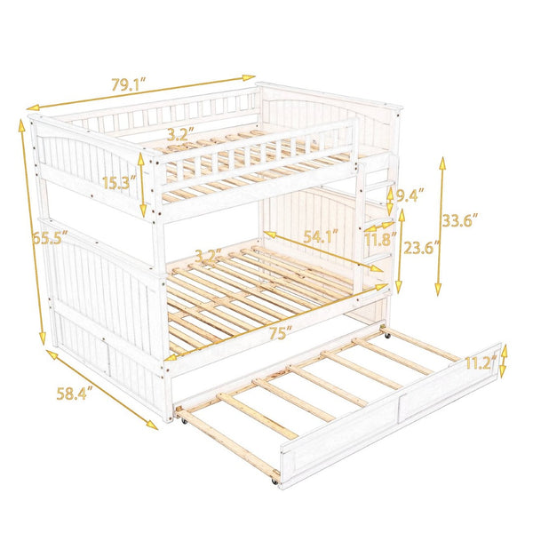 English Elm Full Over Bunk Bed with Trundle Solid Pine Wood Kids Bedroom Sleeper LT000044AAK