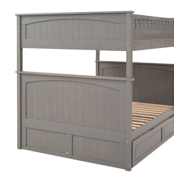English Elm Full Over Bunk Bed with Trundle Solid Pine Wood Kids Bedroom Sleeper LT000044AAN