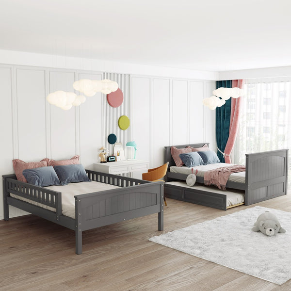 English Elm Full Over Bunk Bed with Trundle Solid Pine Wood Kids Bedroom Sleeper LT000044AAN