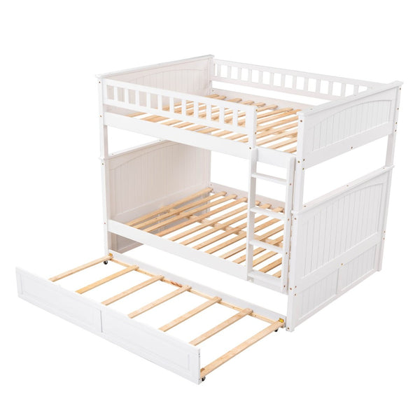 English Elm Full Over Bunk Bed with Trundle Solid Pine Wood Kids Bedroom Sleeper LT000044AAK