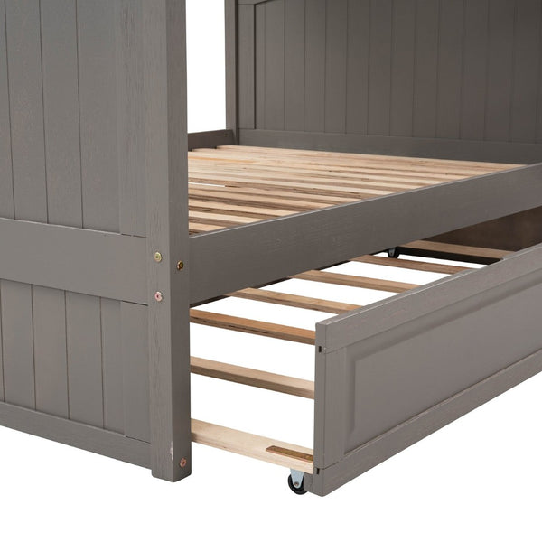 English Elm Full Over Bunk Bed with Trundle Solid Pine Wood Kids Bedroom Sleeper LT000044AAN