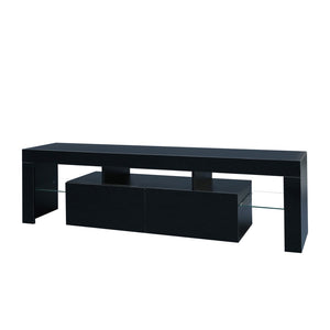 English Elm Modern Low Profile Media Console with Led Lighting Gloss Doors for Living Room or Gaming W33131067