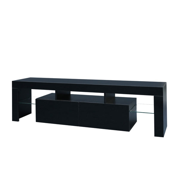 English Elm Modern Low Profile Media Console with Led Lighting Gloss Doors for Living Room or Gaming W33131067