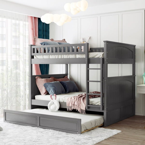 English Elm Full Over Bunk Bed with Trundle Solid Pine Wood Kids Bedroom Sleeper LT000044AAN-1