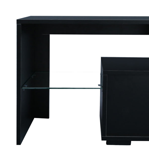 English Elm Modern Low Profile Media Console with Led Lighting Gloss Doors for Living Room or Gaming W33131067