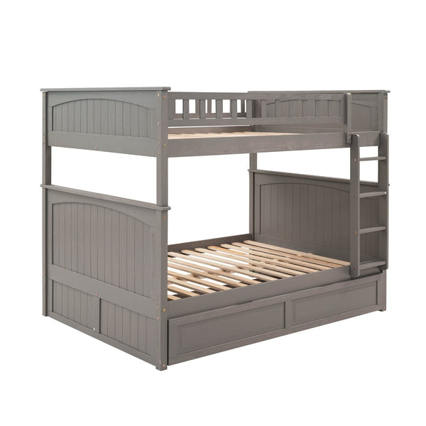 English Elm Full Over Bunk Bed with Trundle Solid Pine Wood Kids Bedroom Sleeper LT000044AAN
