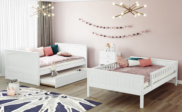 English Elm Full Over Bunk Bed with Trundle Solid Pine Wood Kids Bedroom Sleeper LT000044AAK-1