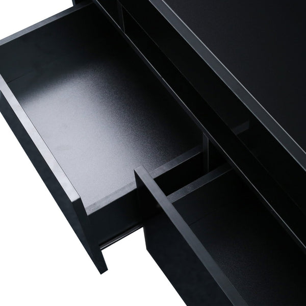English Elm Modern Low Profile Media Console with Led Lighting Gloss Doors for Living Room or Gaming W33131067