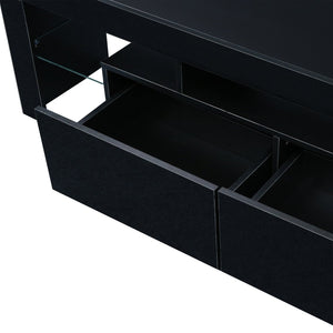 English Elm Modern Low Profile Media Console with Led Lighting Gloss Doors for Living Room or Gaming W33131067