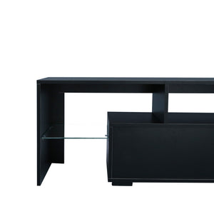 English Elm Modern Low Profile Media Console with Led Lighting Gloss Doors for Living Room or Gaming W33131067