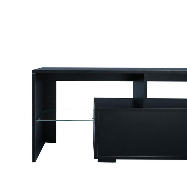 English Elm Modern Low Profile Media Console with Led Lighting Gloss Doors for Living Room or Gaming W33131067
