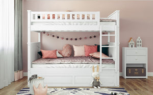 English Elm Full Over Bunk Bed with Trundle Solid Pine Wood Kids Bedroom Sleeper LT000044AAK