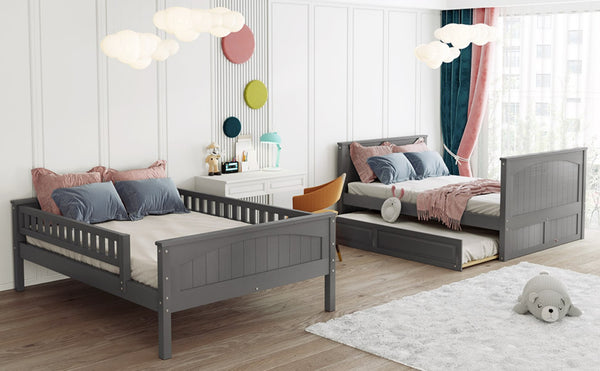 English Elm Full Over Bunk Bed with Trundle Solid Pine Wood Kids Bedroom Sleeper LT000044AAN