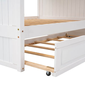 English Elm Full Over Bunk Bed with Trundle Solid Pine Wood Kids Bedroom Sleeper LT000044AAK