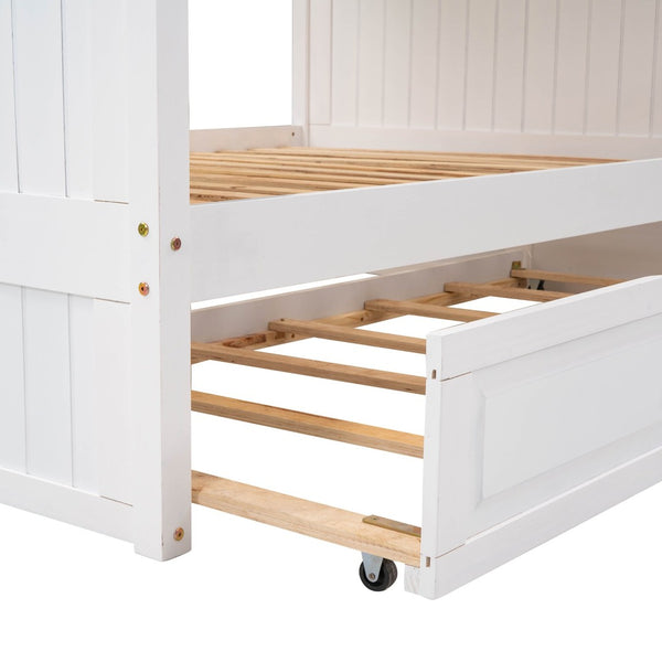 English Elm Full Over Bunk Bed with Trundle Solid Pine Wood Kids Bedroom Sleeper LT000044AAK