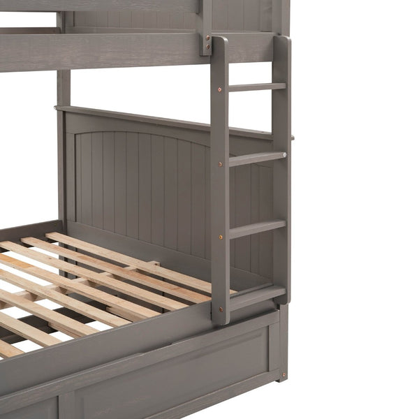 English Elm Full Over Bunk Bed with Trundle Solid Pine Wood Kids Bedroom Sleeper LT000044AAN