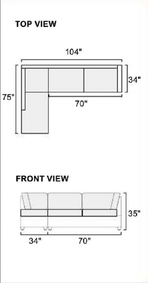 English Elm Sectional 3-Piece Reversible Chaise Sofa Set with Tufted Linen-Look Seating & Ottoman, Chocolate Finish 104" HS00F6857-ID-AHD