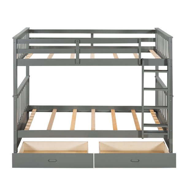 English Elm Twin-over-twin Bunk Bed Walnut Finish with Storage Drawers and Convertible Frame LT000265AAE-1
