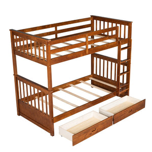 English Elm Twin-over-twin Bunk Bed Walnut Finish with Storage Drawers and Convertible Frame LT000265AAD-1