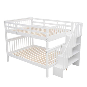 English Elm Stairway Full Over Bunk Bed with Staircase Storage Shelves in White Pine LT100110AAK