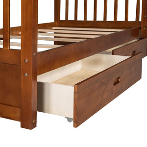 English Elm Twin-over-twin Bunk Bed Walnut Finish with Storage Drawers and Convertible Frame LT000265AAD-1