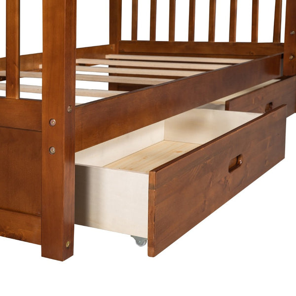 English Elm Twin-over-twin Bunk Bed Walnut Finish with Storage Drawers and Convertible Frame LT000265AAD-1
