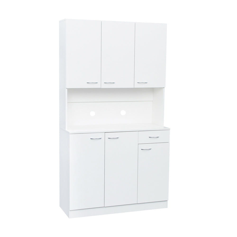 English Elm 70.87" Wardrobe Kitchen Cabinet with 6 Doors, 1 Drawer & Open Shelf — Durable Melamine MDF Storage Solution White W331S00058
