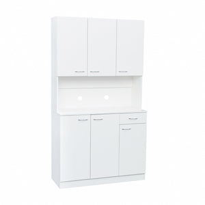 English Elm 70.87" Wardrobe Kitchen Cabinet with 6 Doors, 1 Drawer & Open Shelf — Durable Melamine MDF Storage Solution White W331S00058