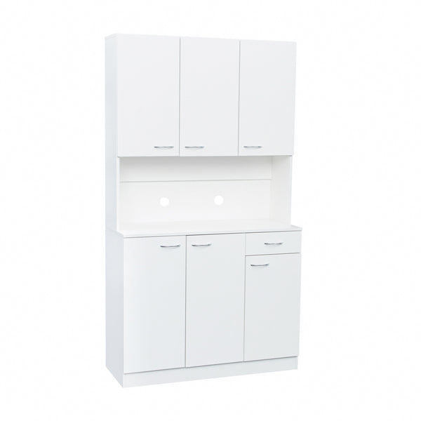 English Elm 70.87" Wardrobe Kitchen Cabinet with 6 Doors, 1 Drawer & Open Shelf — Durable Melamine MDF Storage Solution White W331S00058