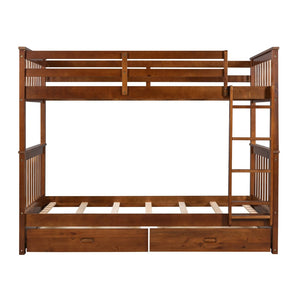 English Elm Twin-over-twin Bunk Bed Walnut Finish with Storage Drawers and Convertible Frame LT000265AAD-1