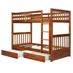 English Elm Twin-over-twin Bunk Bed Walnut Finish with Storage Drawers and Convertible Frame LT000265AAD-1