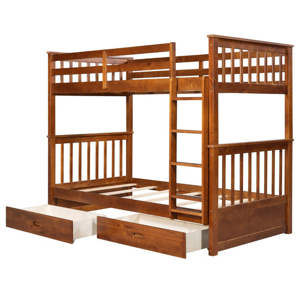 English Elm Twin-over-twin Bunk Bed Walnut Finish with Storage Drawers and Convertible Frame LT000265AAD-1