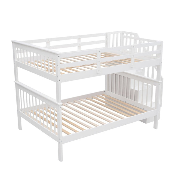 English Elm Stairway Full Over Bunk Bed with Staircase Storage Shelves in White Pine LT100110AAK