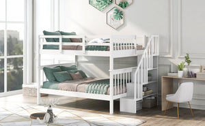 English Elm Stairway Full Over Bunk Bed with Staircase Storage Shelves in White Pine LT100110AAK