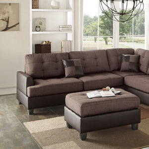 English Elm Sectional 3-Piece Reversible Chaise Sofa Set with Tufted Linen-Look Seating & Ottoman, Chocolate Finish 104" HS00F6857-ID-AHD