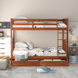 English Elm Twin-over-twin Bunk Bed Walnut Finish with Storage Drawers and Convertible Frame LT000265AAD-1