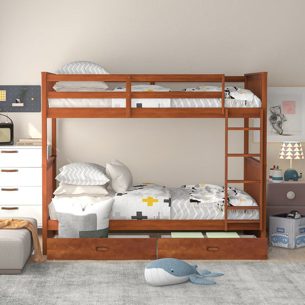 English Elm Twin-over-twin Bunk Bed Walnut Finish with Storage Drawers and Convertible Frame LT000265AAD-1