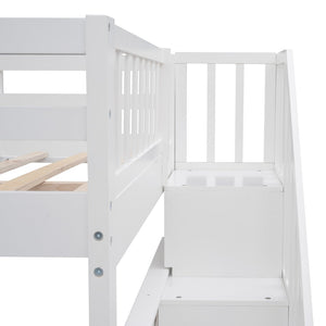 English Elm Stairway Full Over Bunk Bed with Staircase Storage Shelves in White Pine LT100110AAK