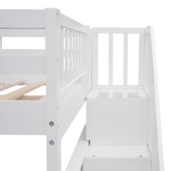 English Elm Stairway Full Over Bunk Bed with Staircase Storage Shelves in White Pine LT100110AAK