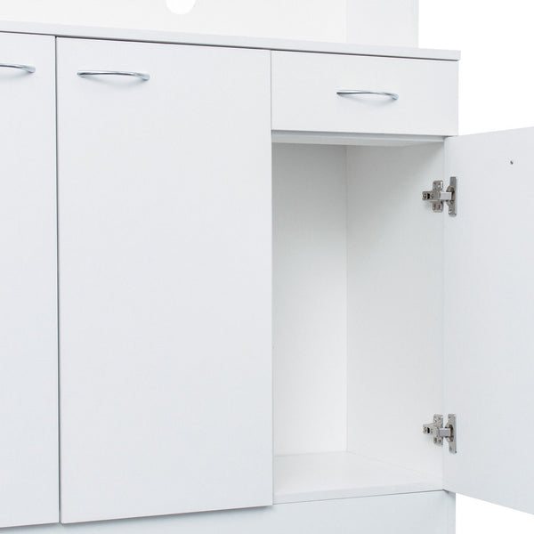 English Elm 70.87" Wardrobe Kitchen Cabinet with 6 Doors, 1 Drawer & Open Shelf — Durable Melamine MDF Storage Solution White W331S00058