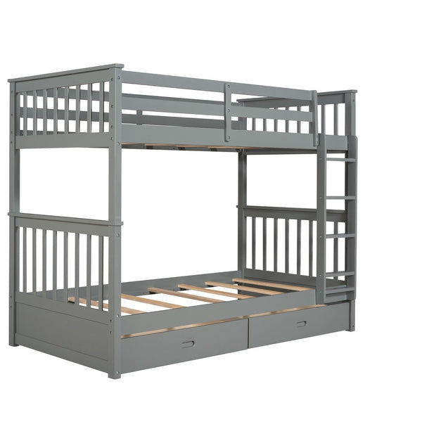 English Elm Twin-over-twin Bunk Bed Walnut Finish with Storage Drawers and Convertible Frame LT000265AAE-1