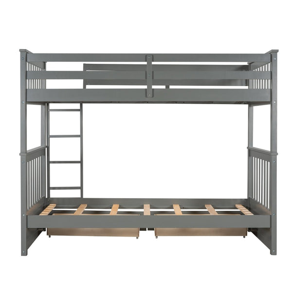 English Elm Twin-over-twin Bunk Bed Walnut Finish with Storage Drawers and Convertible Frame LT000265AAE-1