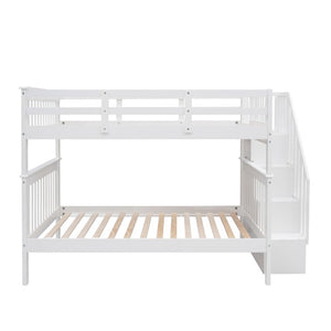 English Elm Stairway Full Over Bunk Bed with Staircase Storage Shelves in White Pine LT100110AAK