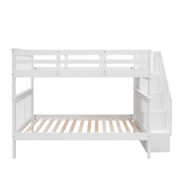 English Elm Stairway Full Over Bunk Bed with Staircase Storage Shelves in White Pine LT100110AAK