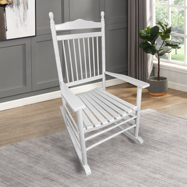 English Elm BALCONY Solid Wood Adult Rocking Chair White — Wide Seat & Armrests, Sturdy Slatted Back, 280lb Capacity W49540379