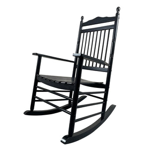English Elm Balcony Hardwood Rocking Chair Slatted Back Matte Black Finish Porch Outdoor Seating W49540380