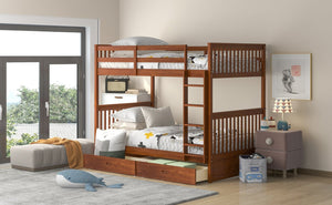 English Elm Twin-over-twin Bunk Bed Walnut Finish with Storage Drawers and Convertible Frame LT000265AAD-1