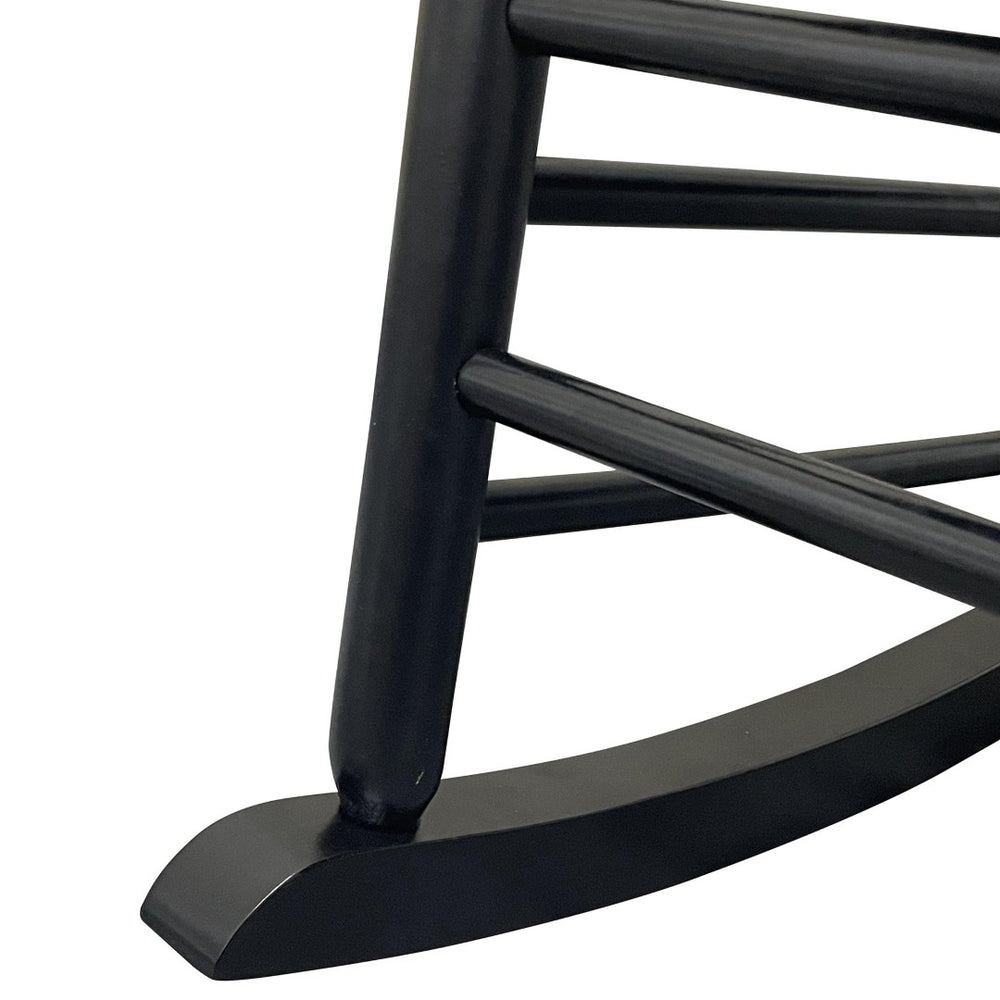 English Elm Balcony Hardwood Rocking Chair Slatted Back Matte Black Finish Porch Outdoor Seating W49540380
